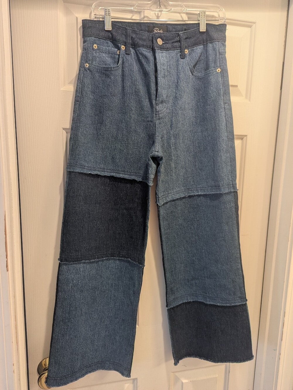 Rails Jeans "The Getty Crop Wide Leg" Dark Indigo Wash Patchwork Denim Sz 27 EUC